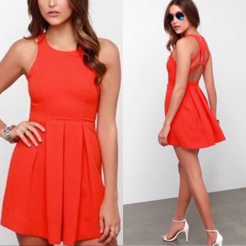 Lulu’s Fit Flare Red Pleated Cutout Mini Dress XS